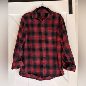 Men’s Woolrich Red Black Plaid Flannel Shirt Jacket Style Size L
